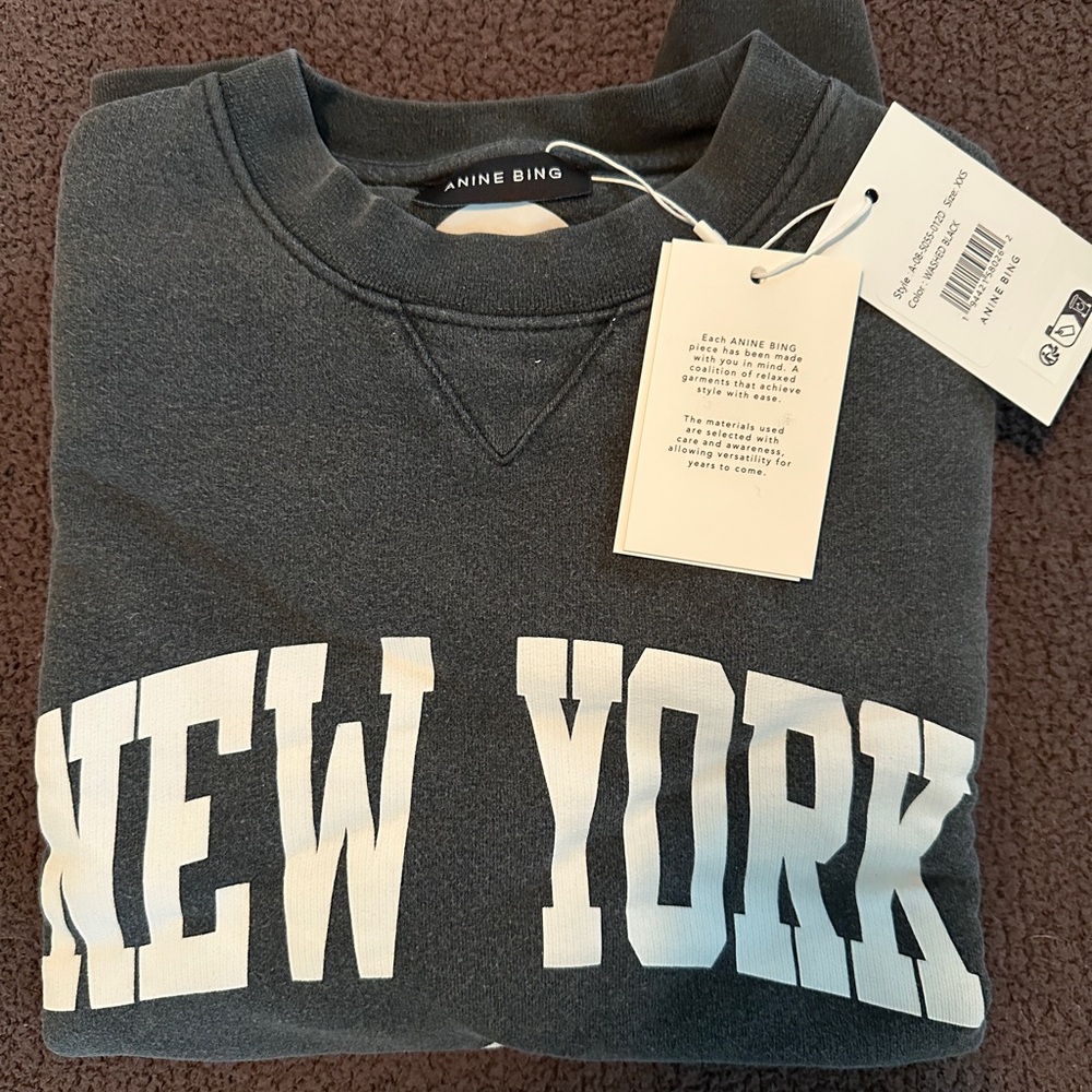 Anine Bing Ramona New York Crewneck Sweatshirt Washed Black XXS